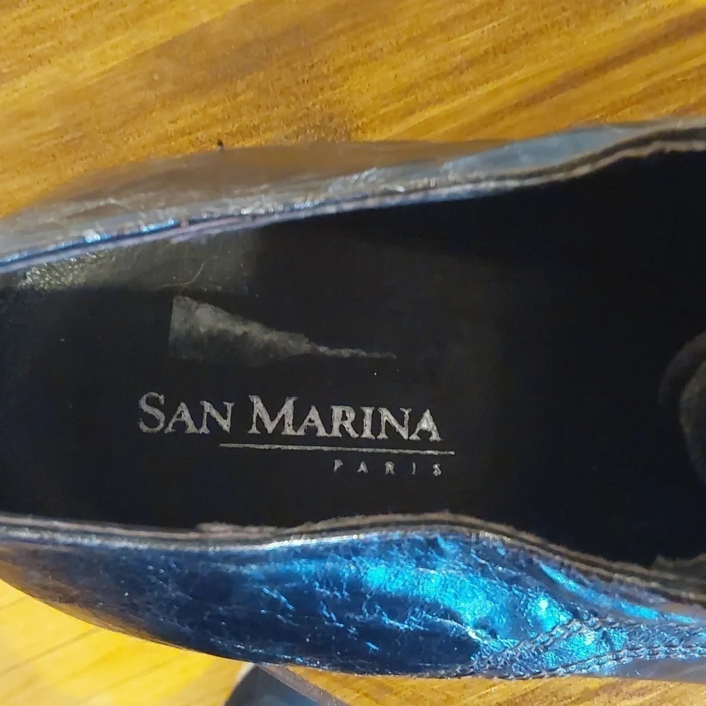 San Marina |Men's Black/Silver Marbled Leather Oxford Dress Shoes Formal Sz.11